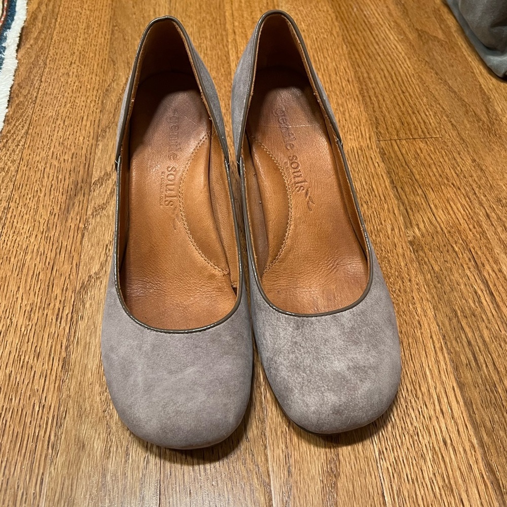 Gentle Souls gray suede wedges, size 7.